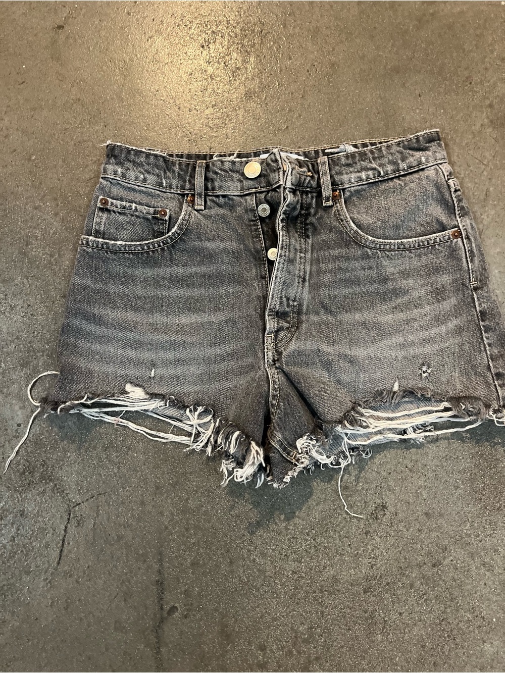 Zara Washed Black Distressed Denim Cutoff Shorts